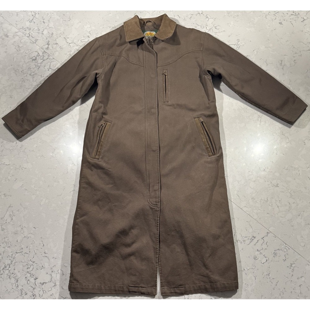 VTG 90s Cabelas Canvas Duster Ranch Barn Coat Womens M Brown Southwest Lined